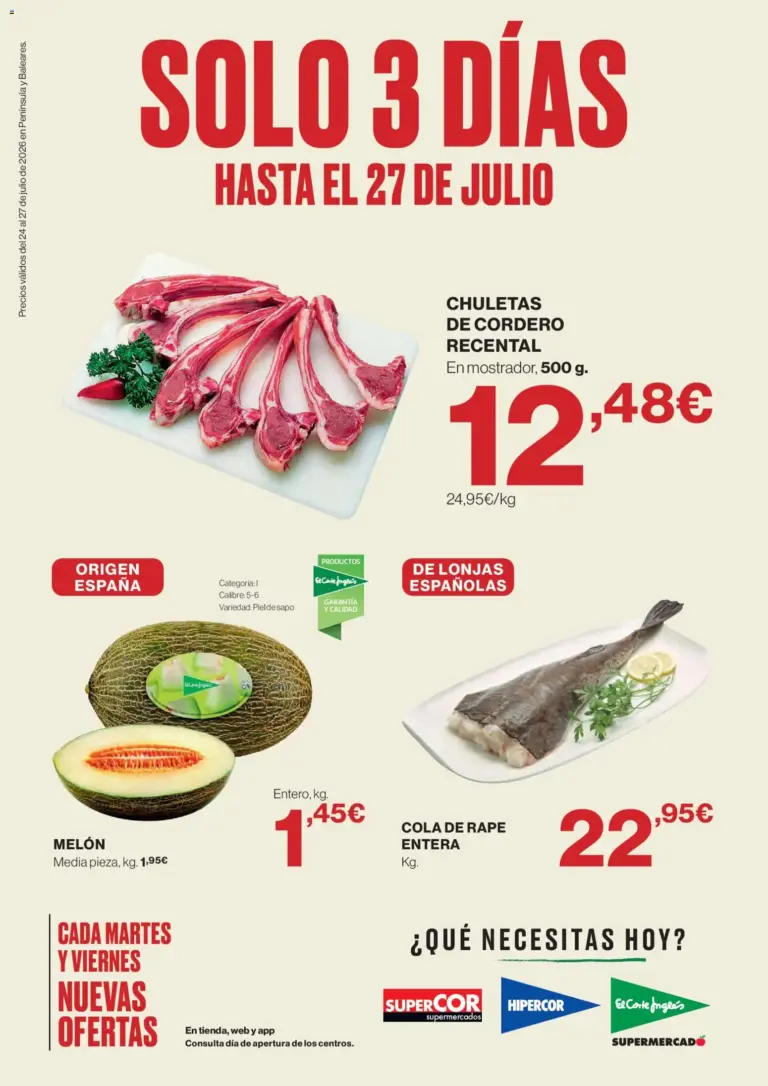 Hipercor solo 3 días del 24/07/2026 folleto
